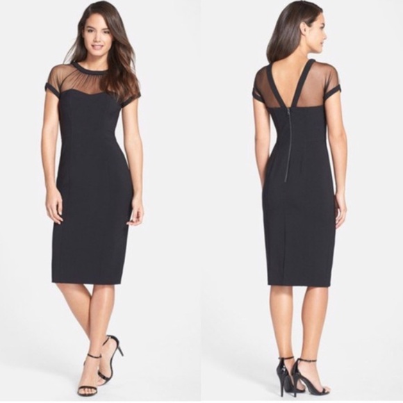 Maggy London Dresses & Skirts - NWT Maggy London Illusion Round Neck Cap Sleeve Sheath Dress 4 Cocktail Wedding